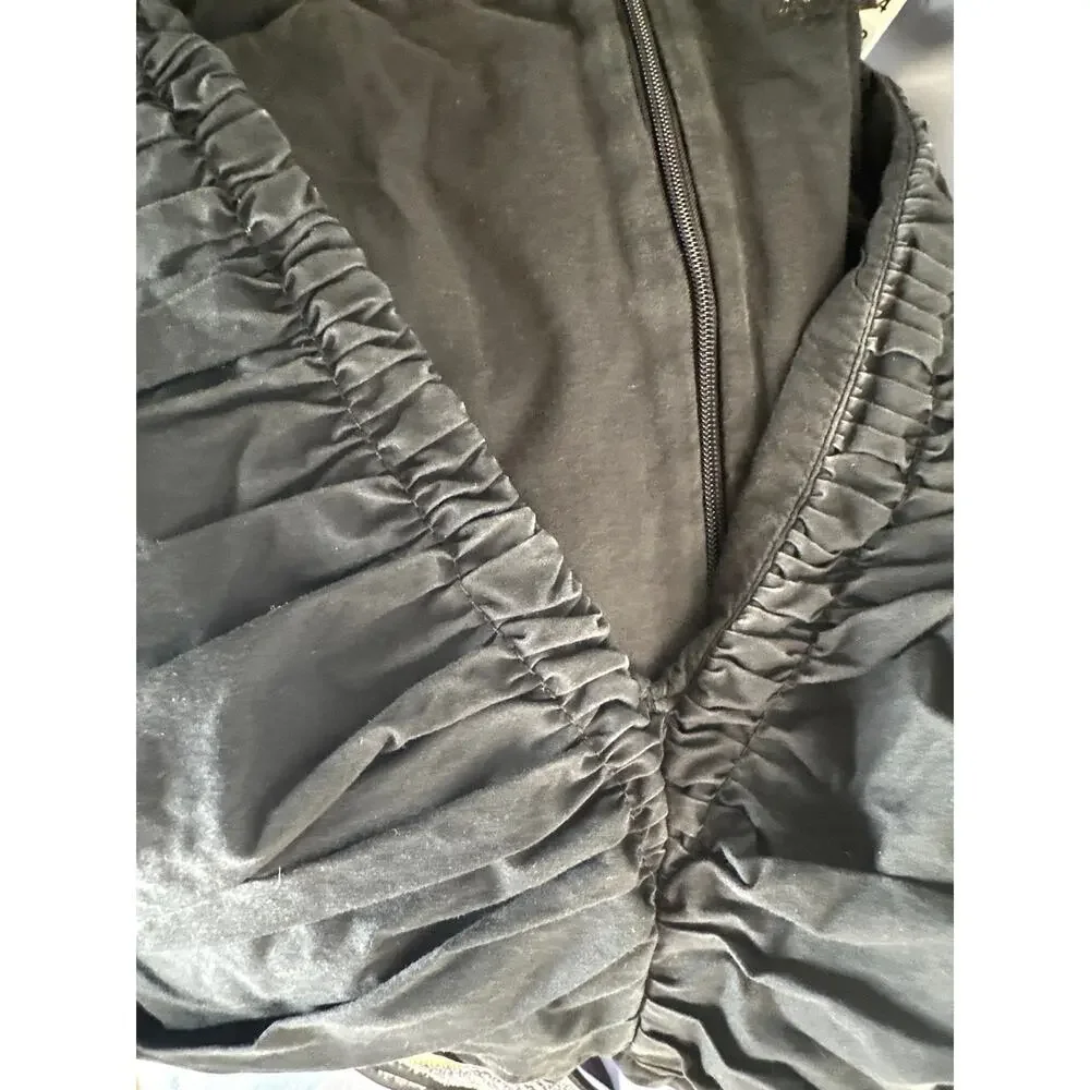 Club Monaco Smocked Tiered Dress Short Puff Sleeve V-Neck Maxi A-Line Black 2